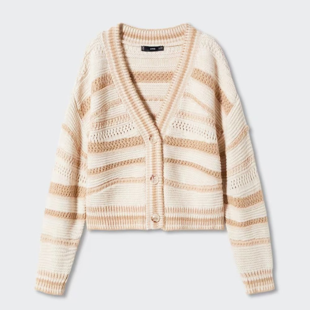 Combined-knit striped cardigan